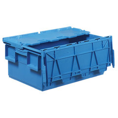 Contenitore in plastica per alimenti (PP) inseribile e sovrapponibile, dimensioni 600 L x 400 P x 250 H mm, capacità 46 litri con coperchio incernierato e portaetichette integrati