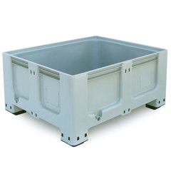 Cassa pallet in plastica (HDPE) sovrapponibile per alimenti di dimensioni esterne 1200 L x 1000 P x 580 H mm, capacità 400 litri con 4 piedi, fondo e pareti chiuse