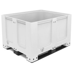 Cassa pallet in plastica (HDPE) sovrapponibile per alimenti di dimensioni esterne 1200 L x 1000 P x 760 H mm, capacità 610 litri con 3 traverse fondo e pareti chiuse