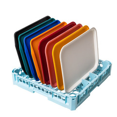Cestello per lavastoviglie in plastica (PP) di dim. esterne 500 L x 500 P mm con 8 scomparti per lavaggio e trasporto di vassoi modello fast food