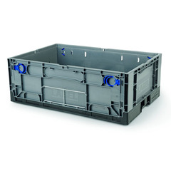 Contenitore in plastica (PP) pieghevole con dimensioni esterne 600 L x 400 P x 214 H mm, capacità 41 litri con fondo e pareti chiuse