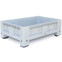 Cassone in plastica (HDPE) sovrapponibile per alimenti di dimensioni esterne 1200 L x 800 P x 400 H mm, capacità 196 litri con 4 piedi, fondo e pareti chiuse, tipo robusto