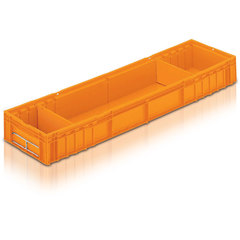 Contenitore in plastica (HDPE) impilabile con dimensioni esterne 1196 L x 328 P x 150 H mm, capacità 40 litri e corsie interne per divisori forniti separatamente