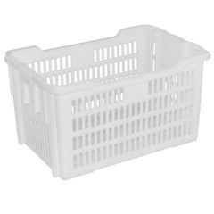 Cesta in plastica (HDPE) inseribile e sovrapponibile per alimenti, dimensioni esterne 780 L x 500 P x 420 H mm, capacità 130 litri, pareti forate ideale per trasporto pane