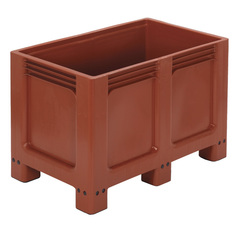 Bins in plastica (HDPE) sovrapponibile di dimensioni esterne 1000 L x 600 P x 662 H mm, capacità 260 litri con 6 piedi, fondo e pareti chiuse colore rosso bruno