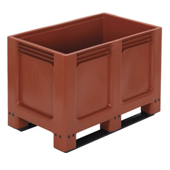 Bins in plastica (HDPE) sovrapponibile di dimensioni esterne 1000 L x 600 P x 662 H mm, capacità 260 litri con 2 traverse, fondo e pareti chiuse colore rosso bruno