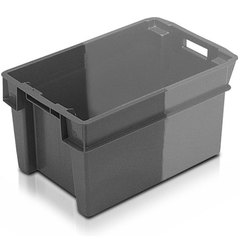 Contenitore di plastica alimentare (HDPE) inseribile e impilabile con rotazione di 180°, dimensioni 600 L x 400 P x 300 H mm, capacità 50 litri con fondo e pareti chiuse