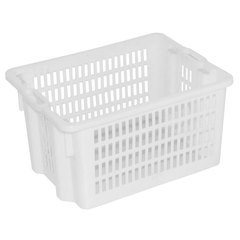 Cesta in plastica (HDPE) inseribile e sovrapponibile per alimenti, dimensioni esterne 555 L x 410 P x 300 H mm, capacità 50 litri, pareti forate ideale per trasporto pane