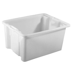 Cesta in plastica (HDPE) inseribile e sovrapponibile per alimenti, dimensioni esterne 555 L x 410 P x 300 H mm, capacità 50 litri, fondo e pareti chiuse ideale per trasporto pane