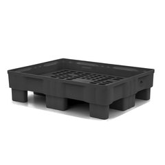 Pallet di contenimento in plastica (HDPE) di dim. 860 L x 660P x 230 H mm, con pianale amovibile e capacità di ritenzione 70 litri per taniche, fustini e altro