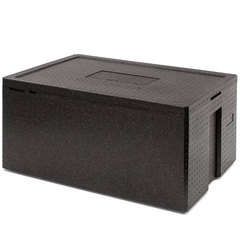 Contenitore isotermico in polipropilene espanso (EPP) per alimenti con dimensioni esterne 685 L x 485 P x 270 H mm, capacità 56 litri per cassette e vassoi di dimensioni 600x400