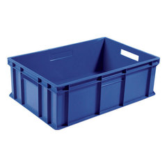 Cassetta in plastica (HDPE) sovrapponibile per alimenti con dimensioni esterne 600 L x 400 P x 200 H mm, capacità 40 litri con fondo e pareti chiuse