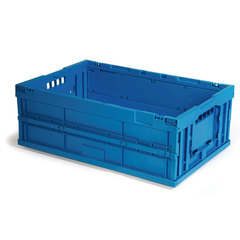 Contenitore in plastica (PP) pieghevole con dimensioni esterne 600 L x 400 P x 220 H mm, capacità 45 litri con fondo e pareti chiuse colore blu