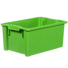 Contenitore in plastica per alimenti (PP) inseribile e impilabile, dimensioni esterne 600 L x 400 P x 270 H mm, capacità 50 litri con fondo e pareti chiuse, maniglie chiuse