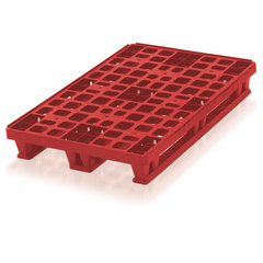 Pallet in plastica (HDPE) per alimenti di dim. 1200 L x 800 P x 172 H mm, base a 3 traverse per garantire maggiore stabilità, pianale forato e portata statica 1500 Kg