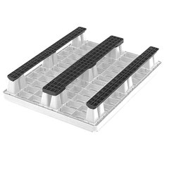 Kit di 3 traverse in plastica (HDPE) rigenerata ad elevata resistenza meccanica applicabili ad incastro sui pallet Packpal, permettono il posizionamento su rack e aumentano la stabilità