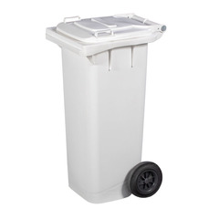 Bidone di plastica (HDPE) per raccolta rifiuti  differenziata, dimensioni esterne 460 L x 500 P x 920 H mm, capacità 80 litri, 2 ruote in gomma, dotato di coperchio