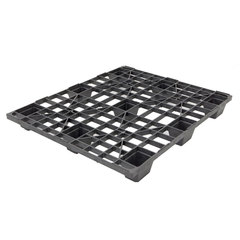 Pallet in plastica (PP) rigenerata di dimensioni Euro 1200 L x 1000 P x 140 H mm con portata statica di 1800 Kg, base con piedi inseribili per ottimizzare spazio quando impilati