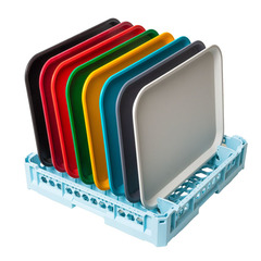 Cestello per lavastoviglie in plastica (PP) di dim. esterne 500 L x 500 P mm con 8 scomparti per lavaggio e trasporto di vassoi modello mensa