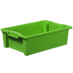 Contenitore in plastica per alimenti (PP) inseribile e impilabile, dimensioni esterne 600 L x 400 P x 180 H mm, capacità 32 litri con fondo e pareti chiuse, maniglie chiuse